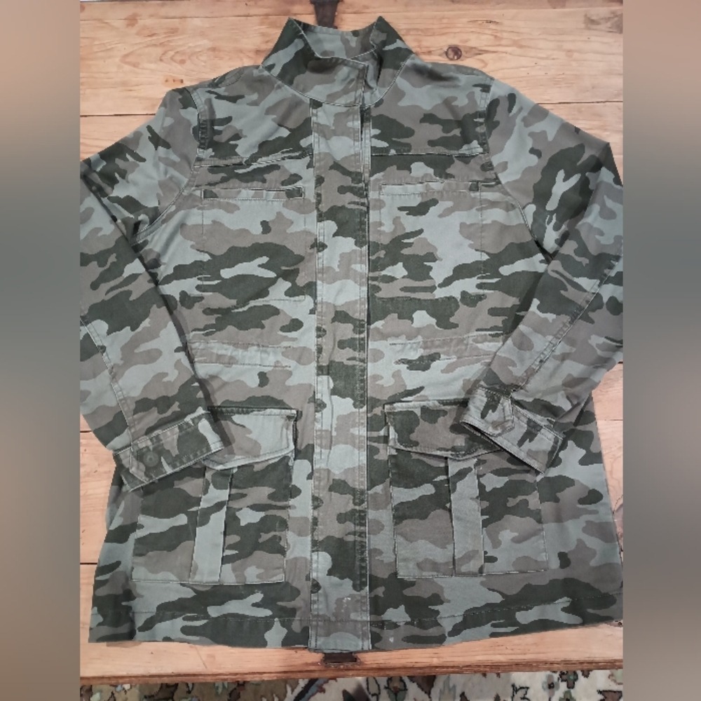 Women's Camouflage M Jean Jacket Snap Front Draw-string Waist Grunge Gorpcore